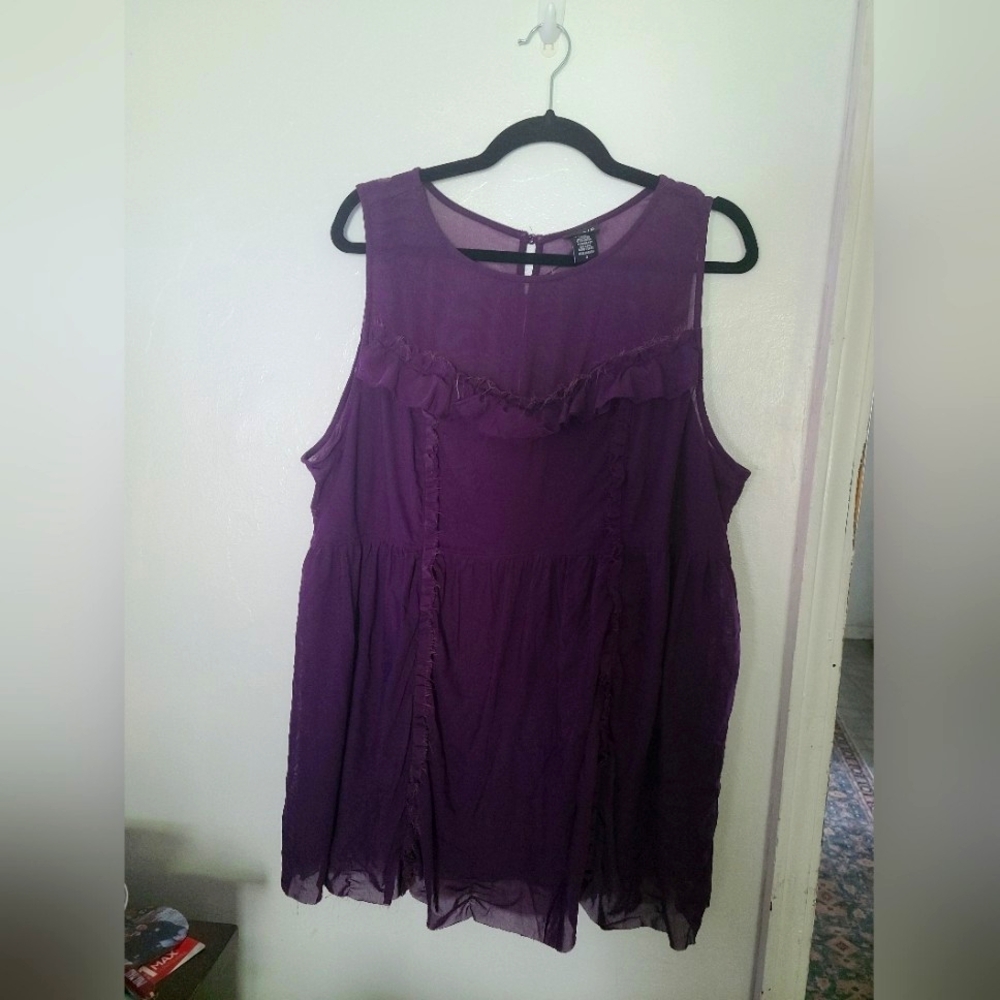 Size 3 Torrid Purple Mesh Flounce Babydoll Tank & Spaghetti Strap